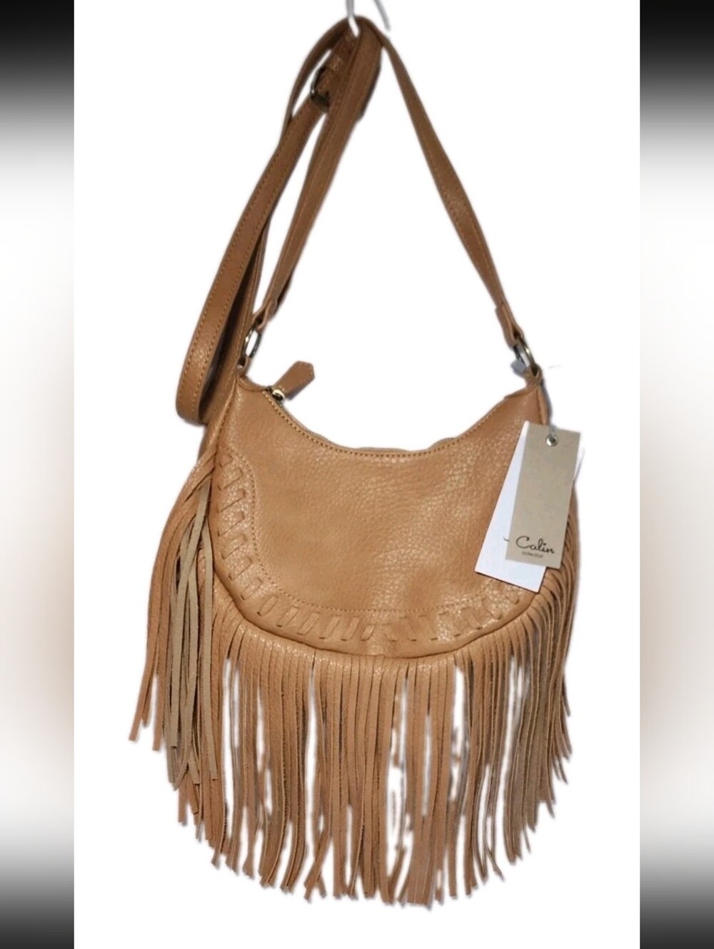 NWT Calin Fringed Western Purse Boho Bag Soft Vegan Leather Tan Cowgirl Fringe
